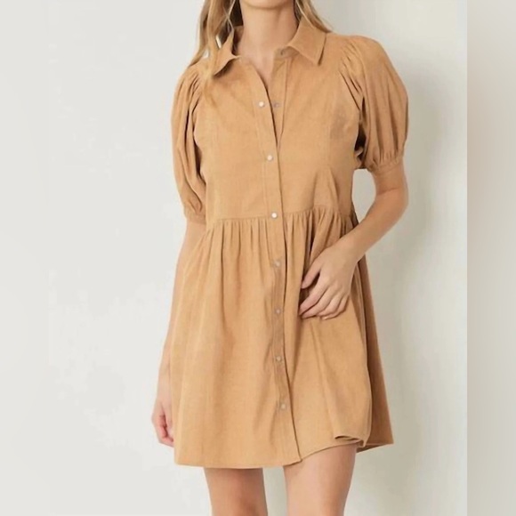entro Dresses & Skirts - Corduroy Mini Dress In Light Camel | ENTRO